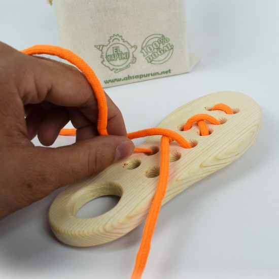 Wooden Shoe Tying and Threading Toy