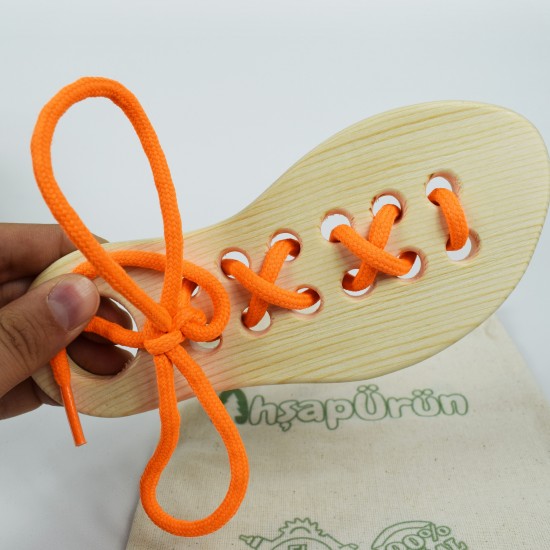 Wooden Shoe Tying and Threading Toy