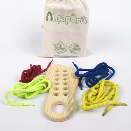 Wooden Shoe Tying and Threading Toy