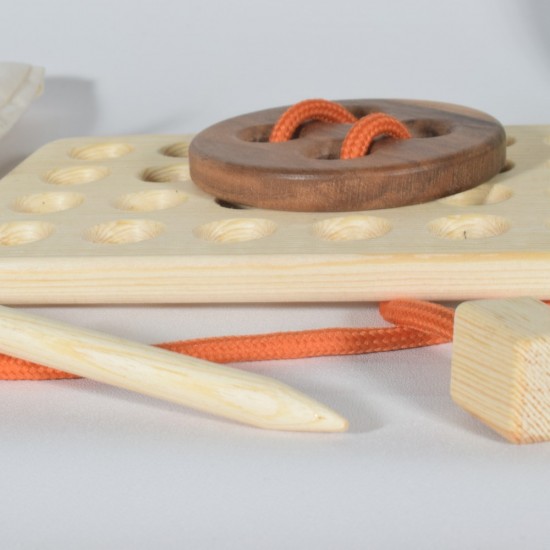 Wooden Button Sewing and Threading Toy - Natural Wooden Educational Toy Wooden Button Sewing and Threading Toy - Natural Wooden Educational Toy