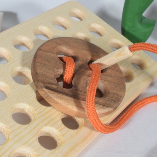 Wooden Button Sewing and Threading Toy - Natural Wooden Educational Toy Wooden Button Sewing and Threading Toy - Natural Wooden Educational Toy