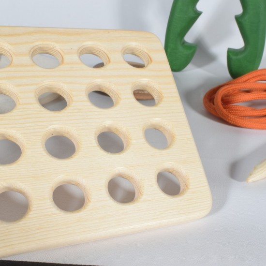 Wooden Button Sewing and Threading Toy - Natural Wooden Educational Toy Wooden Button Sewing and Threading Toy - Natural Wooden Educational Toy