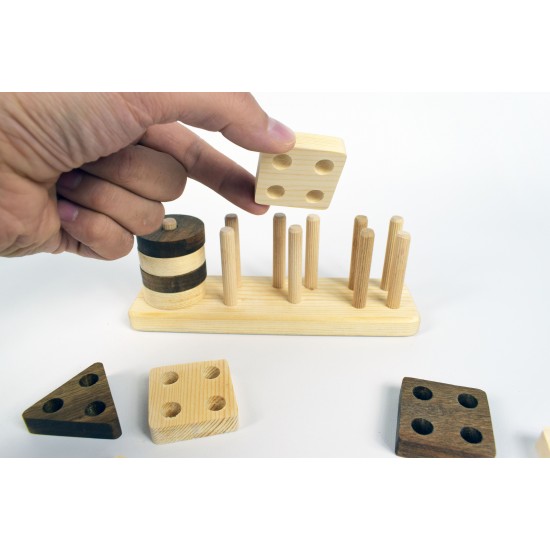 Puzzle Geometric Shapes with Wooden Holes 33N - Natural Wooden Educational Toy