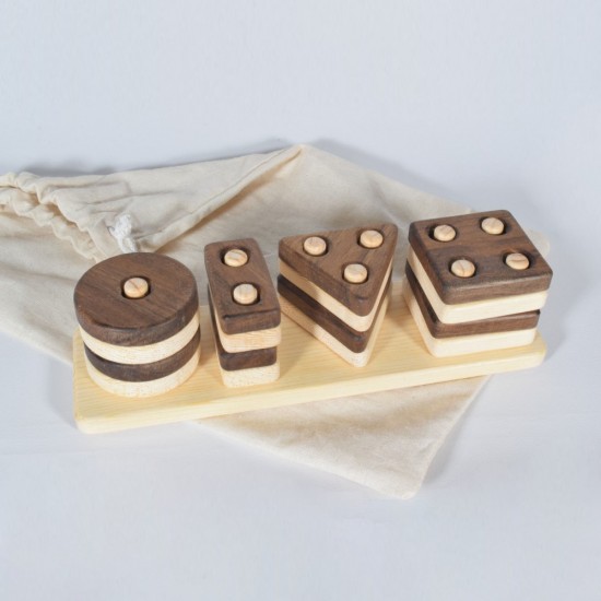 Puzzle Geometric Shapes with Wooden Holes 33N - Natural Wooden Educational Toy Puzzle Geometric Shapes with Wooden Holes 33N - Natural Wooden Educational Toy