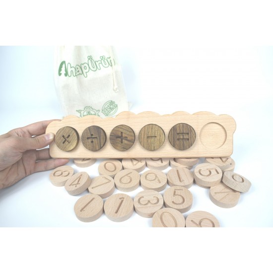 Wooden Puzzle Mathematics 4 Operations Game (36 Pieces - Montessori Material) - Natural Educational Toy