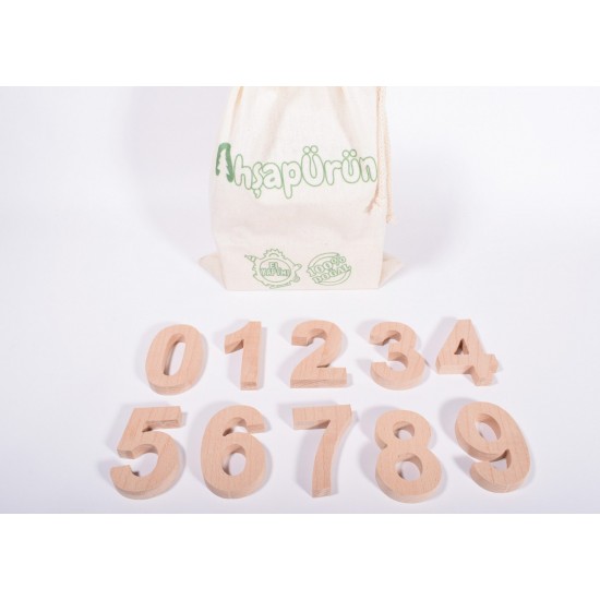 Wooden Figure Set - Natural Beech Wood, Numbers 0-9 Educational Toy