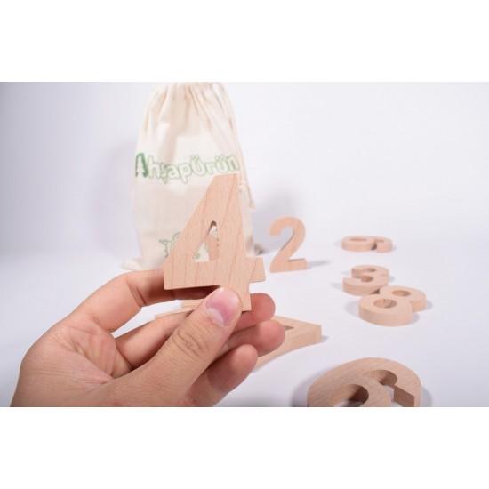 Wooden Figure Set - Natural Beech Wood, Numbers 0-9 Educational Toy