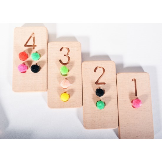 Wooden Pompom Number Tables (Montessori - 100% Natural) - Educational Toy