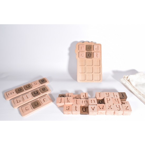 Wooden Word Game - English Letters - Scrabble (Montessori - 100% Natural) - Educational Toy