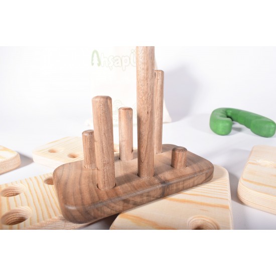 Wooden Puzzle With Holes (1-6 Numbers) - Natural Wooden Educational Toy