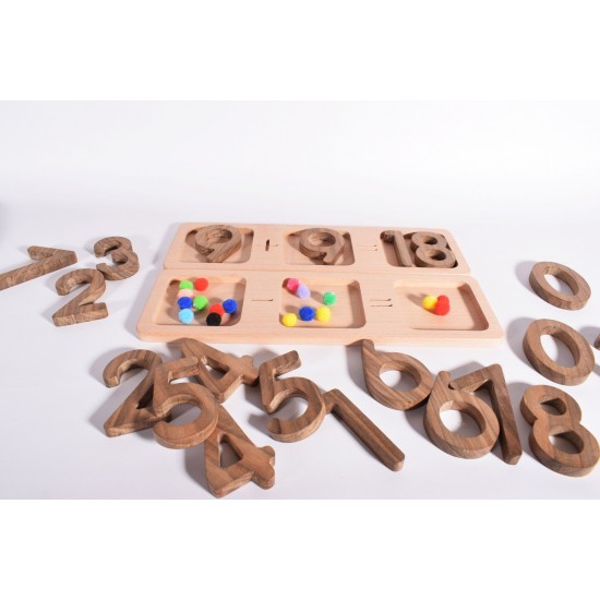 Wooden Addition and Subtraction Game (22 Pieces - Montessori Material) - Natural Educational Toy