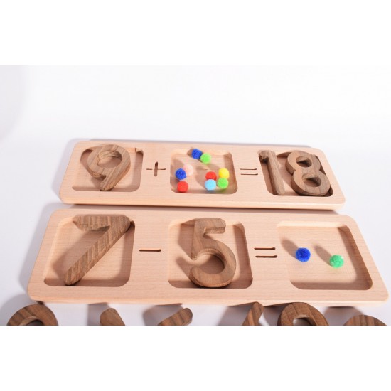 Wooden Addition and Subtraction Game (22 Pieces - Montessori Material) - Natural Educational Toy