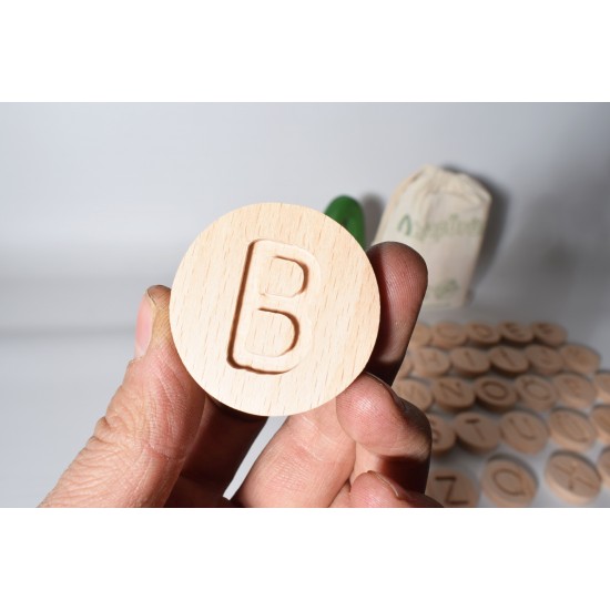 Wooden Round Letter Set - Natural Wooden All Letters - Educational Toy