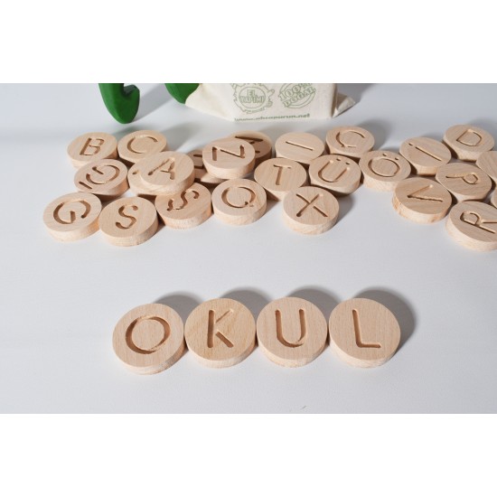 Wooden Round Letter Set - Natural Wooden All Letters - Educational Toy