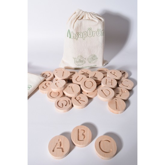 Wooden Round Letter Set - Natural Wooden All Letters - Educational Toy