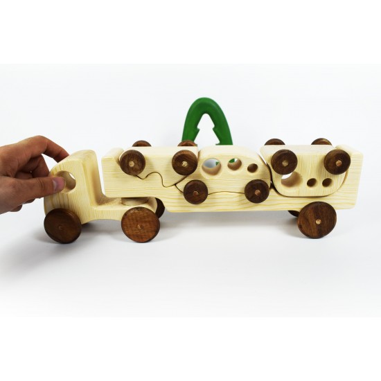 Wooden Toy Truck + 3 Toy Cars - Natural Wooden Toy Vehicle