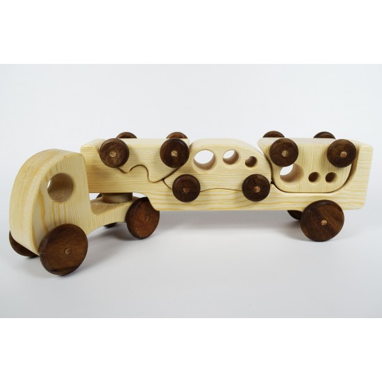 Wooden Toy Truck + 3 Toy Cars - Natural Wooden Toy Vehicle