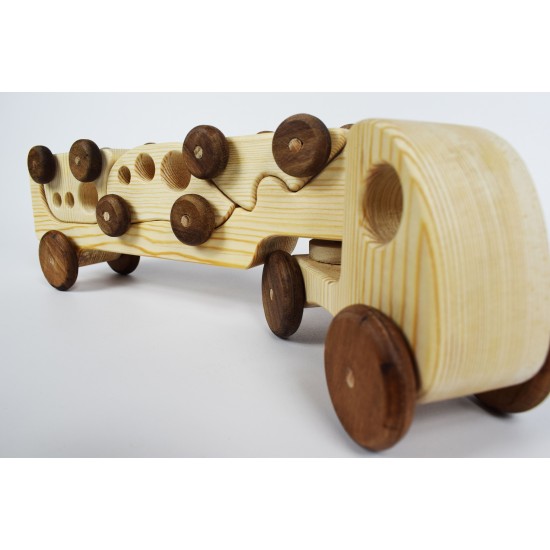 Wooden Toy Truck + 3 Toy Cars - Natural Wooden Toy Vehicle