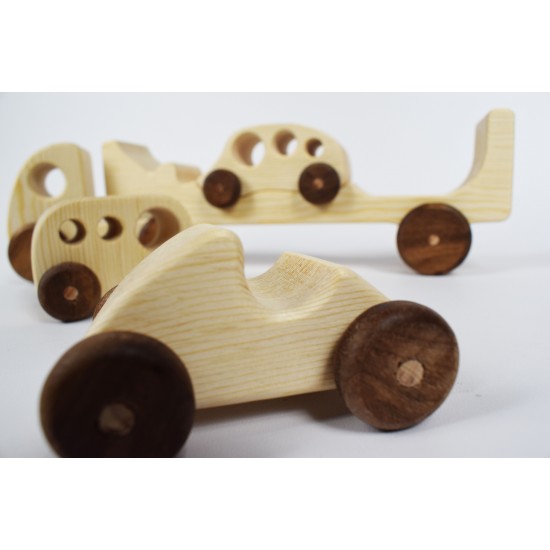 Wooden Toy Truck + 3 Toy Cars - Natural Wooden Toy Vehicle