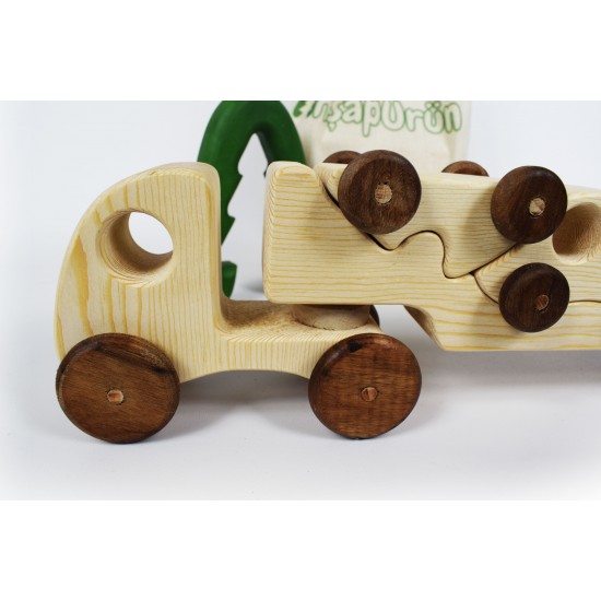 Wooden Toy Truck + 3 Toy Cars - Natural Wooden Toy Vehicle