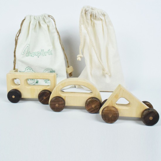 Geometric Wooden Toy Cars - Natural