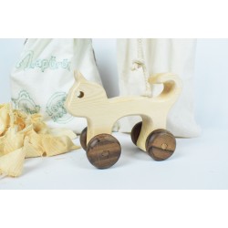 Cat Wooden Toy Car - Natural