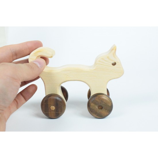 Cat Wooden Toy Car - Natural