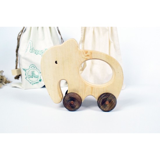 Elephant Natural Wooden Toy Car