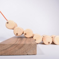 Pull Wooden Caterpillar Toy - 14 Wheels - Natural Wood