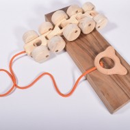 Pull Wooden Caterpillar Toy - 10 Wheels - Natural Wood