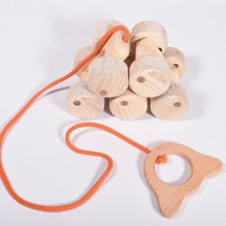 Pull Wooden Caterpillar Toy - 10 Wheels - Natural Wood