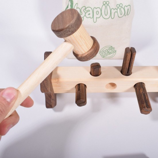 Hammer & Peg Wooden Toy - Made of Natural Walnut Wood